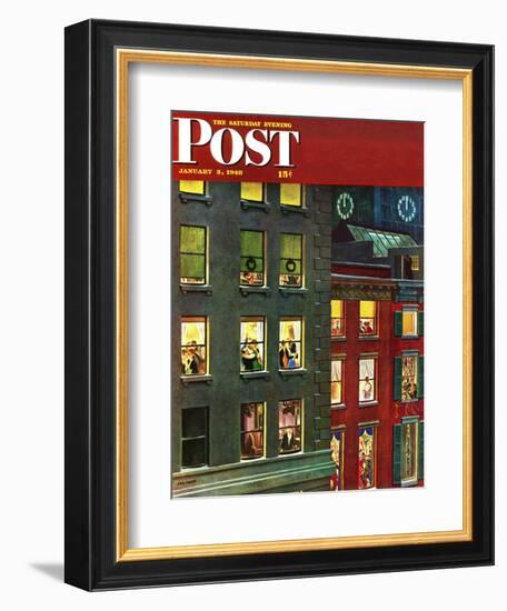 "Apartment Dwellers on New Year's Eve," Saturday Evening Post Cover, January 3, 1948-John Falter-Framed Giclee Print