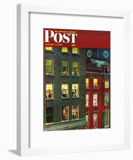 "Apartment Dwellers on New Year's Eve," Saturday Evening Post Cover, January 3, 1948-John Falter-Framed Premium Giclee Print