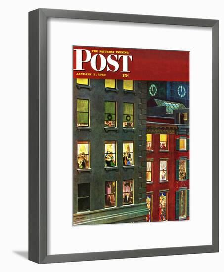 "Apartment Dwellers on New Year's Eve," Saturday Evening Post Cover, January 3, 1948-John Falter-Framed Premium Giclee Print