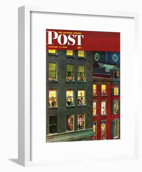 "Apartment Dwellers on New Year's Eve," Saturday Evening Post Cover, January 3, 1948-John Falter-Framed Premium Giclee Print
