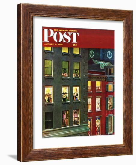 "Apartment Dwellers on New Year's Eve," Saturday Evening Post Cover, January 3, 1948-John Falter-Framed Premium Giclee Print