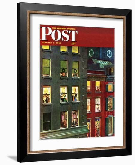 "Apartment Dwellers on New Year's Eve," Saturday Evening Post Cover, January 3, 1948-John Falter-Framed Premium Giclee Print