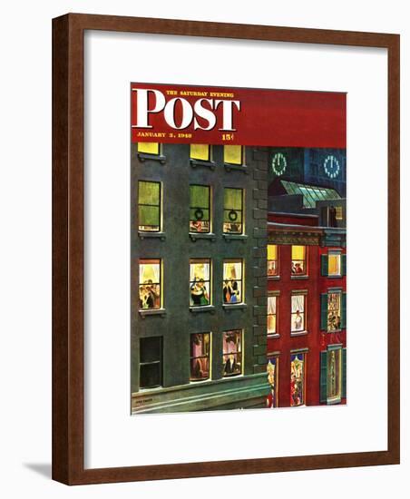 "Apartment Dwellers on New Year's Eve," Saturday Evening Post Cover, January 3, 1948-John Falter-Framed Premium Giclee Print