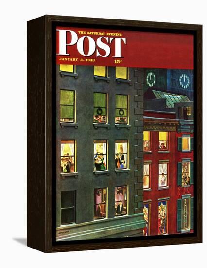 "Apartment Dwellers on New Year's Eve," Saturday Evening Post Cover, January 3, 1948-John Falter-Framed Premier Image Canvas