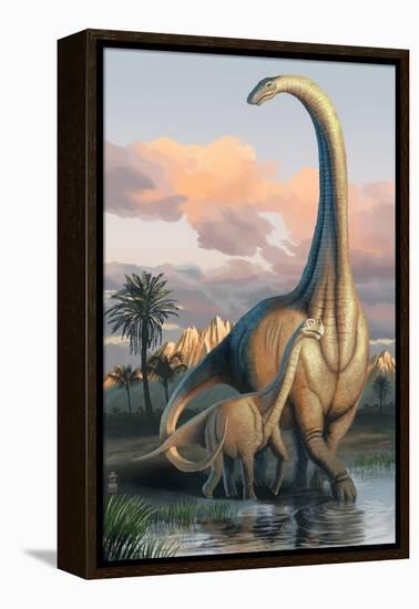 Apatosaurus Dinosaur-Lantern Press-Framed Stretched Canvas
