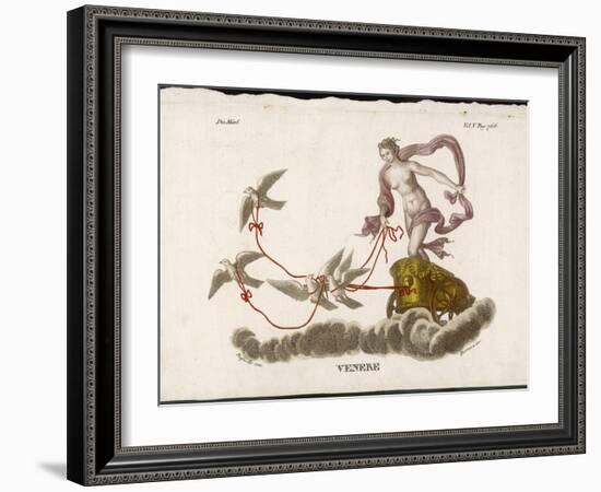 Aphrodite Rides Her Chariot Drawn by Doves Through the Clouds-Bernieri-Framed Art Print