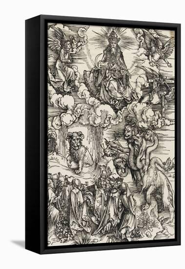 Apocalypse selon Saint Jean - Le monstre de sept têtes et la bête à cornes-Albrecht Dürer-Framed Premier Image Canvas