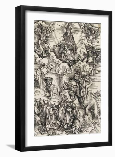 Apocalypse selon Saint Jean - Le monstre de sept têtes et la bête à cornes-Albrecht Dürer-Framed Giclee Print