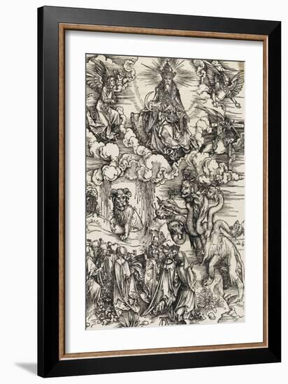 Apocalypse selon Saint Jean - Le monstre de sept têtes et la bête à cornes-Albrecht Dürer-Framed Giclee Print