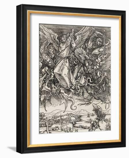 Apocalypse selon Saint Jean - Saint Michel terrassant le Dragon-Albrecht Dürer-Framed Giclee Print
