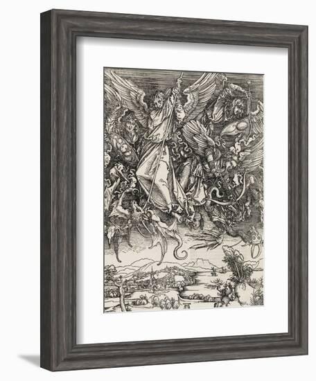 Apocalypse selon Saint Jean - Saint Michel terrassant le Dragon-Albrecht Dürer-Framed Giclee Print