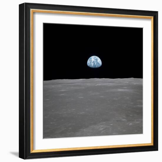 Apollo 11 Earth Rise over the Moon, July 20, 1969-null-Framed Photo