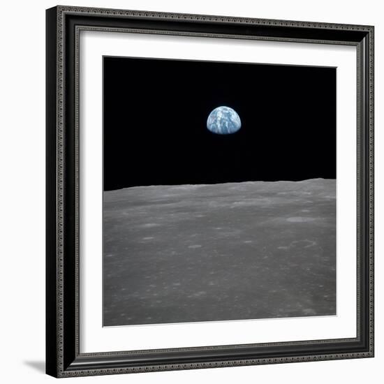 Apollo 11 Earth Rise over the Moon, July 20, 1969-null-Framed Photo