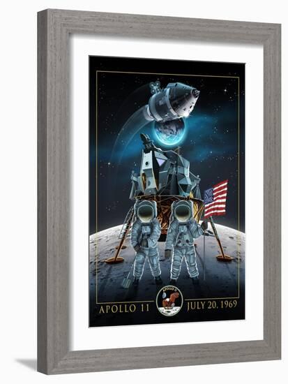 Apollo 11 - Lander and Astronauts-Lantern Press-Framed Art Print