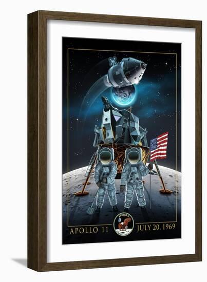 Apollo 11 - Lander and Astronauts-Lantern Press-Framed Art Print