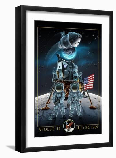 Apollo 11 - Lander and Astronauts-Lantern Press-Framed Art Print