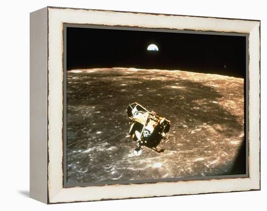 Apollo 11's Lunar Module Flying over the Moon with Earth in the Bkgrd-null-Framed Premier Image Canvas