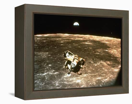 Apollo 11's Lunar Module Flying over the Moon with Earth in the Bkgrd-null-Framed Premier Image Canvas