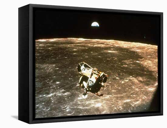 Apollo 11's Lunar Module Flying over the Moon with Earth in the Bkgrd-null-Framed Premier Image Canvas