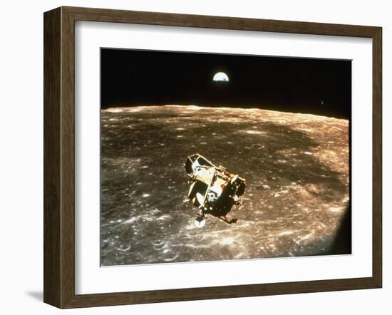 Apollo 11's Lunar Module Flying over the Moon with Earth in the Bkgrd-null-Framed Photographic Print