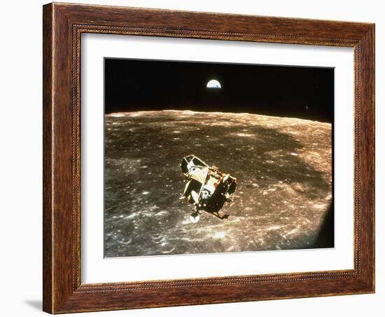 Apollo 11's Lunar Module Flying over the Moon with Earth in the Bkgrd-null-Framed Photographic Print