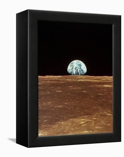 Apollo 11 View of Earth Rising Over Moon's Horizon-null-Framed Premier Image Canvas