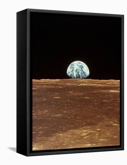 Apollo 11 View of Earth Rising Over Moon's Horizon-null-Framed Premier Image Canvas