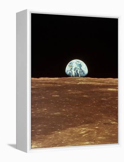 Apollo 11 View of Earth Rising Over Moon's Horizon-null-Framed Premier Image Canvas