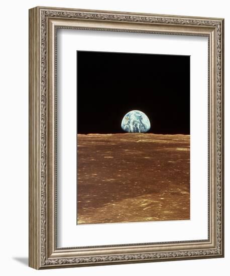 Apollo 11 View of Earth Rising Over Moon's Horizon-null-Framed Premium Photographic Print