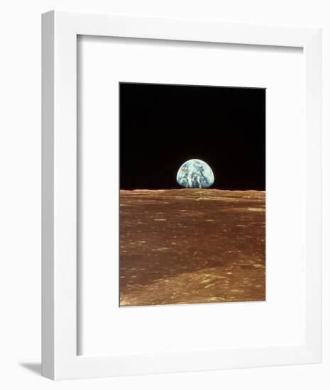 Apollo 11 View of Earth Rising Over Moon's Horizon-null-Framed Premium Photographic Print