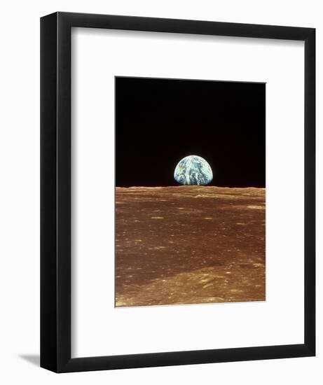 Apollo 11 View of Earth Rising Over Moon's Horizon-null-Framed Premium Photographic Print