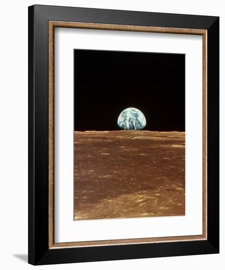 Apollo 11 View of Earth Rising Over Moon's Horizon-null-Framed Premium Photographic Print