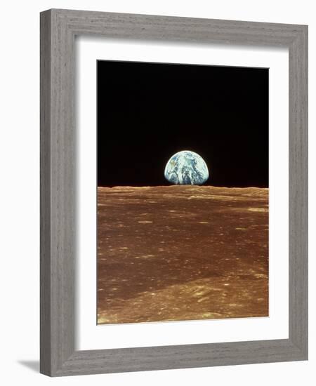 Apollo 11 View of Earth Rising Over Moon's Horizon-null-Framed Photographic Print