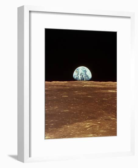 Apollo 11 View of Earth Rising Over Moon's Horizon-null-Framed Photographic Print