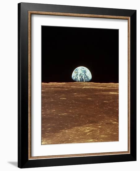 Apollo 11 View of Earth Rising Over Moon's Horizon-null-Framed Photographic Print