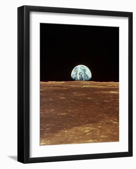 Apollo 11 View of Earth Rising Over Moon's Horizon--Framed Photographic Print