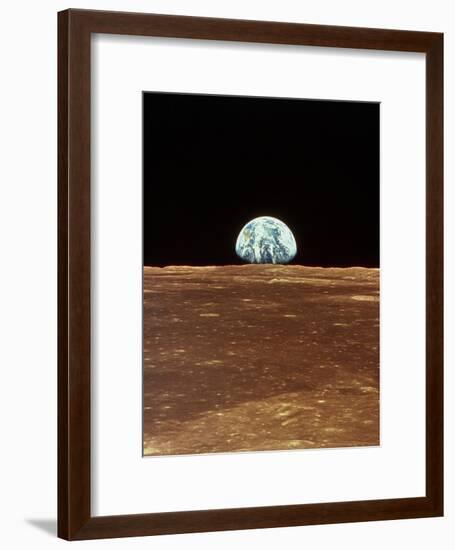 Apollo 11 View of Earth Rising Over Moon's Horizon-null-Framed Photographic Print