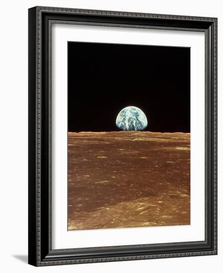 Apollo 11 View of Earth Rising Over Moon's Horizon-null-Framed Photographic Print