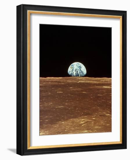 Apollo 11 View of Earth Rising Over Moon's Horizon-null-Framed Photographic Print