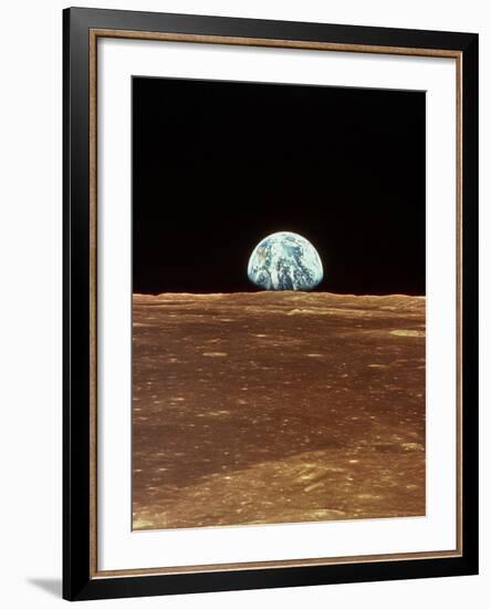 Apollo 11 View of Earth Rising Over Moon's Horizon-null-Framed Photographic Print