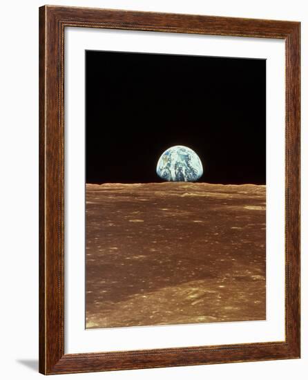 Apollo 11 View of Earth Rising Over Moon's Horizon-null-Framed Photographic Print