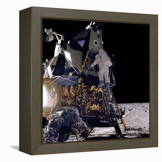 Apollo 12 Astronaut Alan Bean Starts Down Ladder of Lunar Module 'Intrepid'-null-Framed Stretched Canvas