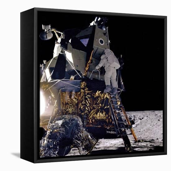 Apollo 12 Astronaut Alan Bean Starts Down Ladder of Lunar Module 'Intrepid'-null-Framed Stretched Canvas