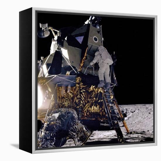 Apollo 12 Astronaut Alan Bean Starts Down Ladder of Lunar Module 'Intrepid'-null-Framed Stretched Canvas