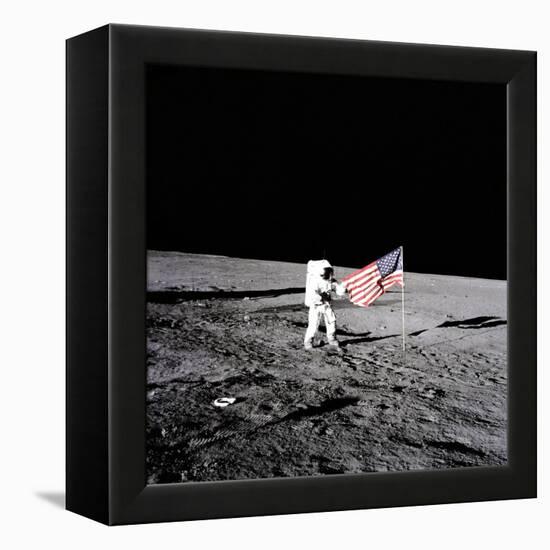 Apollo 12 Astronaut Charles "Pete" Conrad Stands Beside the United States Flag-null-Framed Stretched Canvas