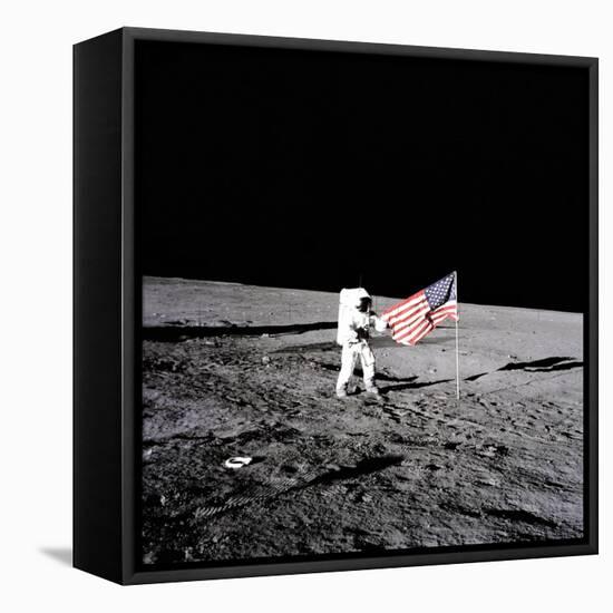 Apollo 12 Astronaut Charles "Pete" Conrad Stands Beside the United States Flag-null-Framed Stretched Canvas