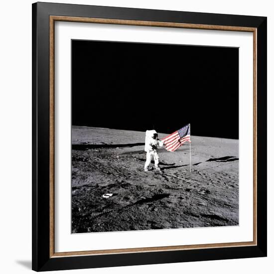 Apollo 12 Astronaut Charles "Pete" Conrad Stands Beside the United States Flag-null-Framed Photo