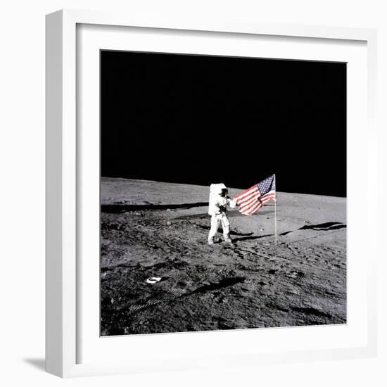 Apollo 12 Astronaut Charles "Pete" Conrad Stands Beside the United States Flag-null-Framed Photo