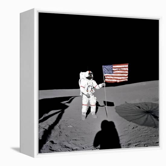 Apollo 14 Astronaut Alan B Shepard Stands by the US Flag on the Lunar Fra Mauro Highlands-null-Framed Stretched Canvas