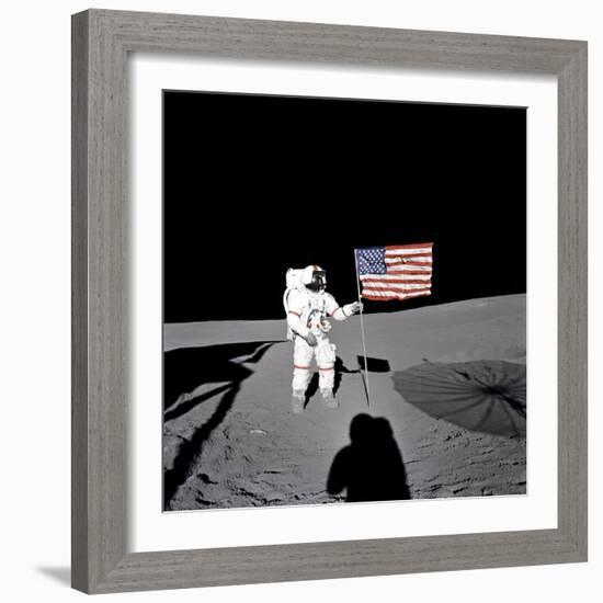 Apollo 14 Astronaut Alan B Shepard Stands by the US Flag on the Lunar Fra Mauro Highlands-null-Framed Photo